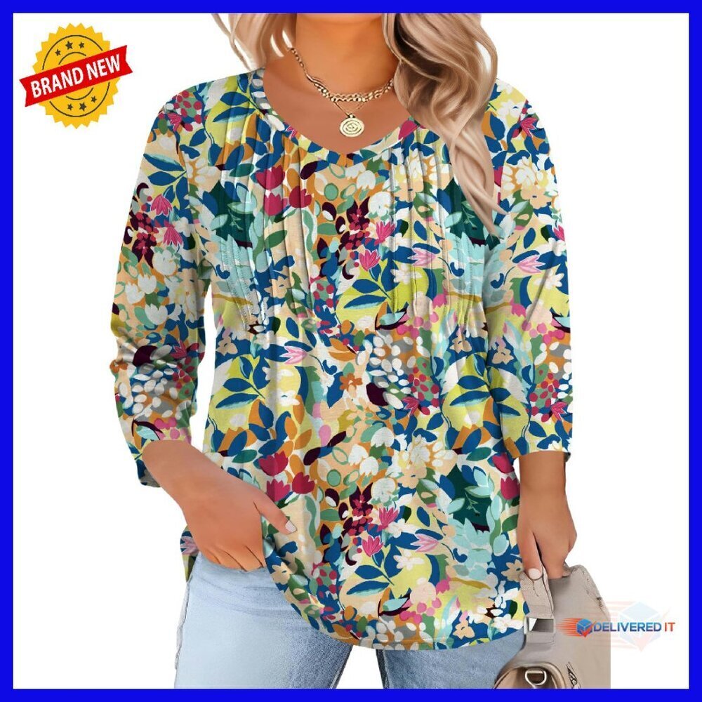 Plus Size 3/4 Sleeve V-Neck Tunic Top XL-5XL Soft Stretch Fabric